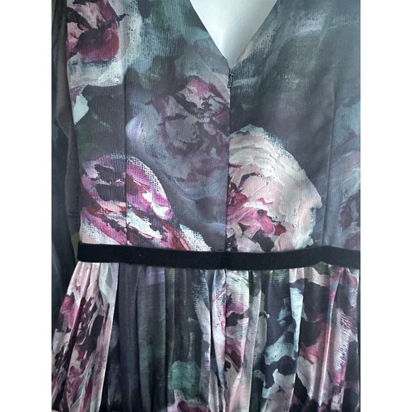 Marchesa Notte Floral Ribbon Waist Chiffon Tiered Midi Party Wedding Dress Sz 2 - Picture 12 of 16